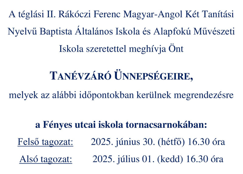 Tanévzáró ünnepségek