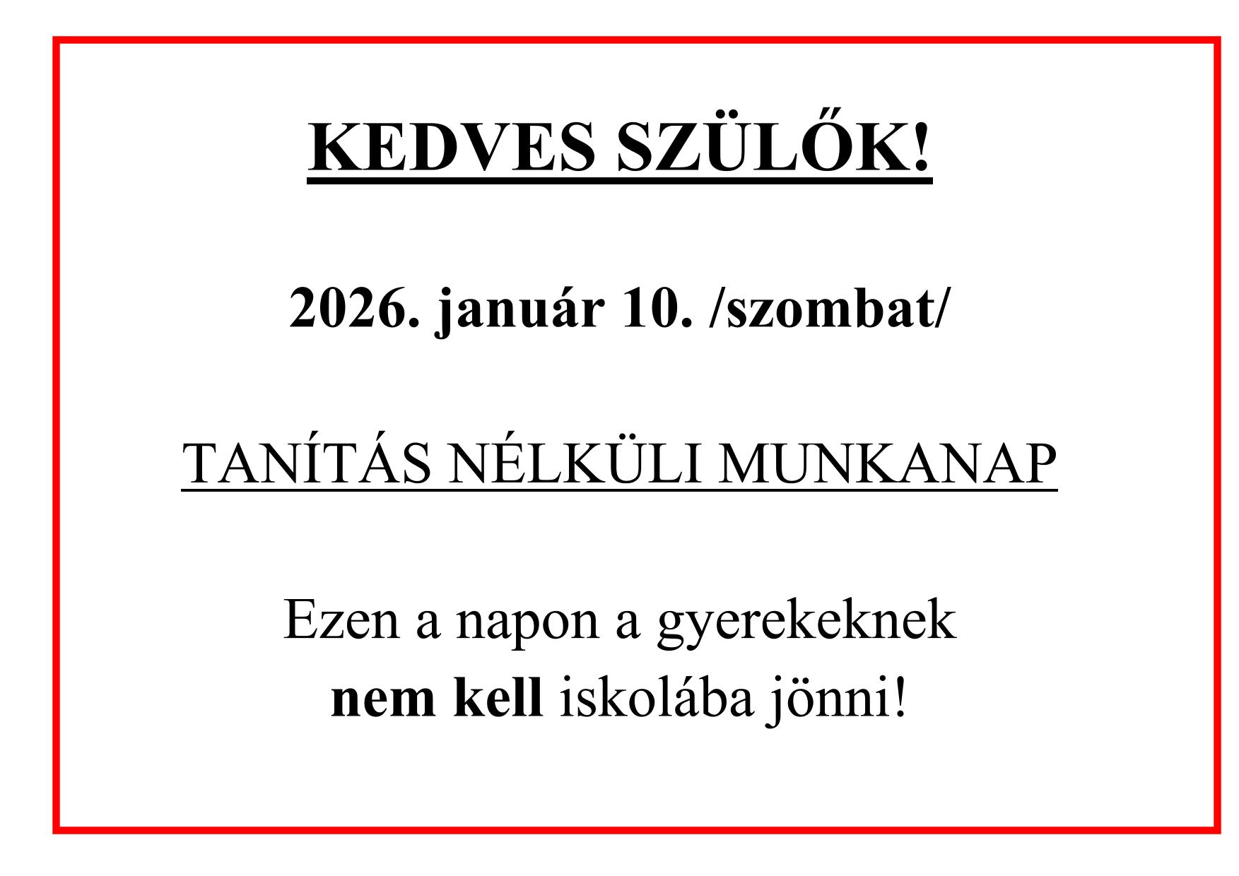 Tanítás nélküli mukanap